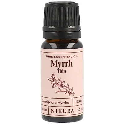 Image of Nikura Myrrh Essential Oil 10ml 100% Pure Natural Oils Perfect for Aromatherapy, Diffusers, Soap Making, Candle Making Great Skin, Headache Relief Vegan &amp; UK Made