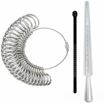 Image of Ring Size Measurement Tool, Sizer UK Aluminum Mandrel Dual Measuring Finger Gauge for Women Men Rings