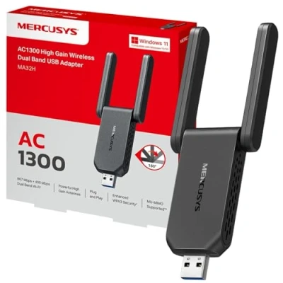 Image of MERCUSYS MA32H TP Link AC1300 High Gain Wireless WiFi Dongle, Strong Dual Band USB 3.0 Adapter for PC, Boosted Throughput with MU MIMO, WPA3 Security, Antennas, Plug and Play