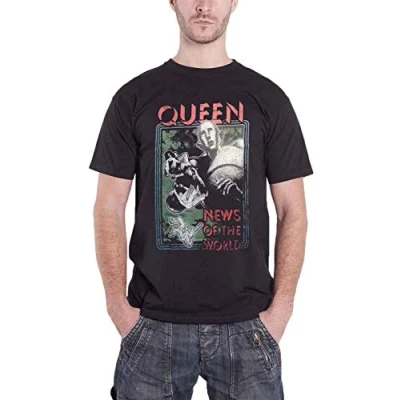 Image of Queen News of the World New Distressed Official Mens Black T Shirt