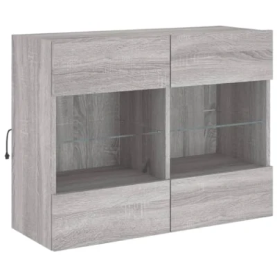 Image of vidaXL Wall Mounted TV Cabinet with LED Lights Grey Sonoma, Engineered Wood, Spacious Compartments, Multifunctional Design