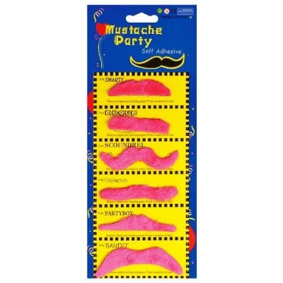 Image of Moustache Movember 6 x Pink Moustaches Assorted Fancy Dress Accessories