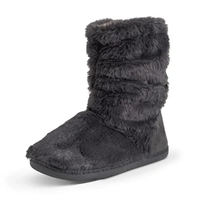 Image of Polar Womens Slipper Boots with Sherpa Lining Memory Foam Indoor Bootie Anti Slip Rubber Sole Soft, Warm and Fluffy House Ankle Boot Slippers Dark Grey Fur AYC0842/UK5