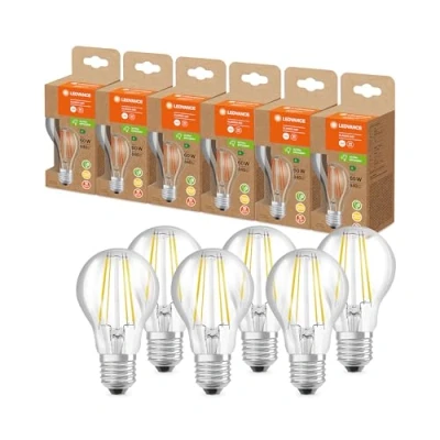 Image of LEDVANCE LED Energy Saving lamp, Glass Filament Bulb, E27, Warm White (3000K), 4 watts, Replaces 60W Highly efficient and Saving, Pack of 6
