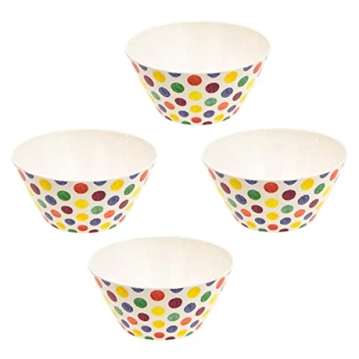 Image of Colourful Polka Dot Spots Design Reusable Plastic Melamine Serving Bowl Snack Dish (Set of 4)