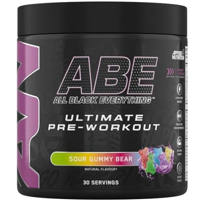 Image of Applied Nutrition ABE Pre Workout All Black Everything Powder, Energy &amp; Physical Performance with Citrulline, Creatine, Beta Alanine (375g 30 Servings) (Sour Gummy Bear)