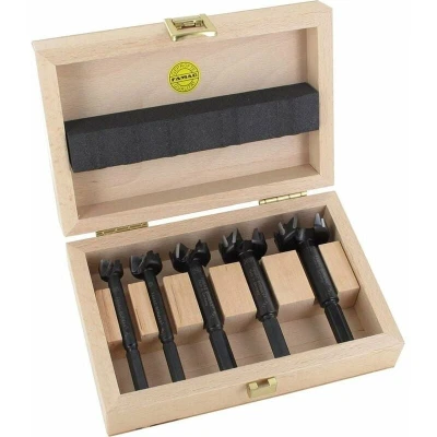 Image of FAMAG Bormax Carbide Forstner Drill Bit Set Diameter 15.20 25.30 35.40 mm in Wooden Box 6 Pieces