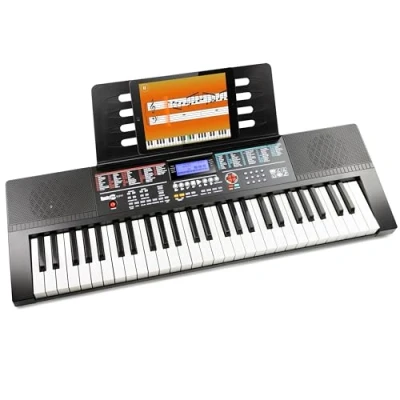 Image of RockJam RJ541 54 Key Keyboard Piano with Power Supply, Sheet Music Stand, Note Stickers &amp; Simply Lessons
