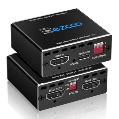 Image of 4K 120Hz HDMI 2.1 Splitter 8K 60Hz 1 in2 out VRR ALLM HDCP2.3 HDR10 8KUHD D olby Vision Atmos Scaler EDID 1080P Dual Monitors 1X2 for PS5 SkyQ Xbox NVIDIA AMD