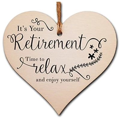 Image of The Plum Penguin Handmade Wooden Hanging Heart Plaque Gift Retirement Relax and Enjoy Yourself Leaving Retired Present Colleague Card Alternative