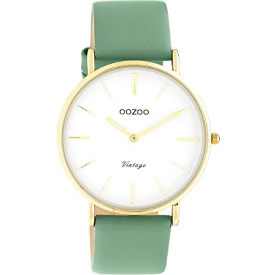 Image of Oozoo Vintage Women&#039;s Watch with 20 mm Leather Strap Analogue in Round, Green / Gold, Strap.