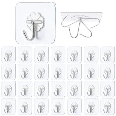 Image of JelKen Self Adhesive Hooks,30 PCS Heavy Duty Door Wall Hooks for Kitchen, Bathroom, Office, Closet, Hanging Coat Cloth Towel Key Decorations