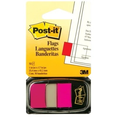 Image of Post it Flags, 50/Dispenser, 1 Dispenser/Pack,1 in Wide, Bright Pink (680 21)