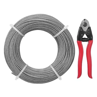 Image of VEVOR T316 Deck Railing Cable, 1/8&quot; Stainless Steel Wire Rope 300 ft with Cutter Kit, 7x7 Strands Construction Marine Aircraft Grade for Handrail Stair Decking Fence Outdoors