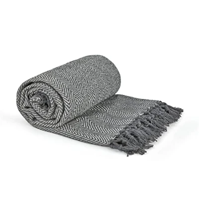 Image of Emma Barclay Herringbone Recycled Cotton Patterned Chair Sofa Setee Bed Throw Over Blanket in Silver Grey 50x60 (127x152cm)