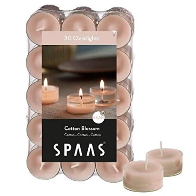 Image of Spaas 30 Scented Clearlights, Tealights in Transparent Clear Cup, 4.5 Hours, Cotton Blossom
