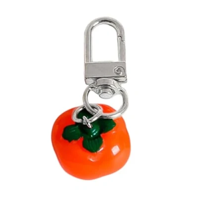Image of KINSPON Handmade Fruit Pendant Keyrings Stylish Persimmon Cellphone Accessory Unique Keychain Decoration Charm