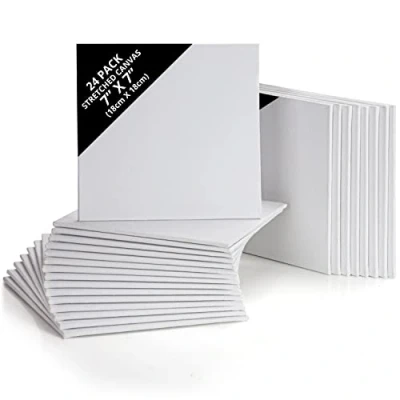 Image of Belle Vous 24 Pack Blank Canvas 18 x 18cm (7 7 inches) Pre Stretched Panel Boards Suitable for Acrylic and Oil Painting Also Sketching Drawing