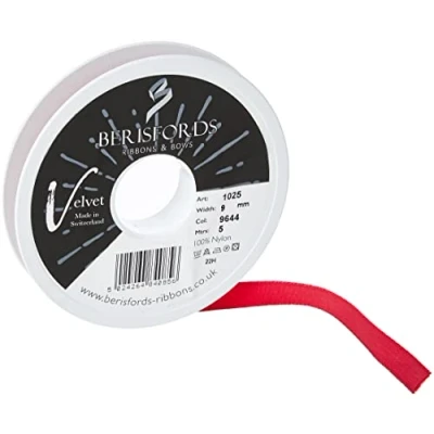 Image of Berisfords Velvet Ribbon, Scarlet, 5m, 9mm width