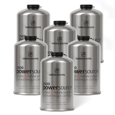 Image of Green Haven Premium 6 Pack C500 Gas Canisters Cartridges for Camping Stoves &amp; More High Performance Propane Butane Mix with Resealable Valve EN417 Cartridge