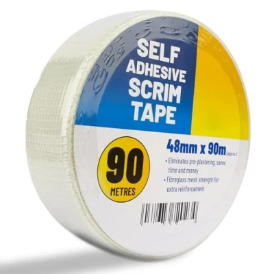 Image of Navoys Plasterboard and Drywall Scrim Tape White Plaster Wall Repair, Decorator Mesh Filler, Mending Agent, Adhesive Fibreglass For Reinforcing Joints, Filling Cracks (48 x 90 Metres)