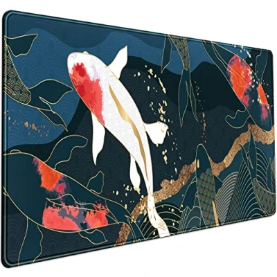 Image of Anime Koi Carp Large Mouse Pad Cute Fish Gaming Desk Mat Japanese Mousepad XXL Mat, Cool Keyboard for Computer Laptop Girl Gamer Women Desktop Protector 31.5x15.75 in