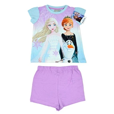 Image of Disney Girls Frozen 2 Shortie Pyjamas, Officially Licensed Character Elsa Anna Olaf Pj Sets, Age 7 8 Years