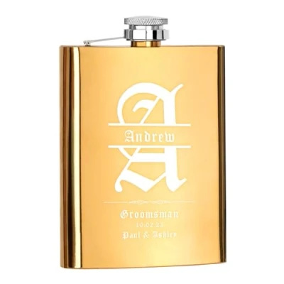 Image of Personalised Hip Flasks for Men Women, 8oz Stainless Steel Engraved Flask Groomsmen Bridesmaid Gifts, Custom Wedding Party Gift, Best Friend Valentine Gift