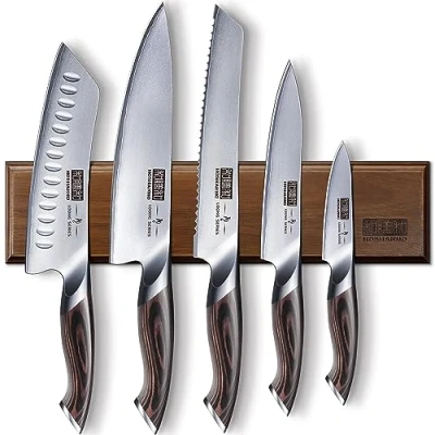 Image of HOSHANHO Knife Set with Magnetic Holder, 6 Pieces Japanese German High Carbon Steel Kitchen Set, Ultra Sharp Professional Chef Knives Sets