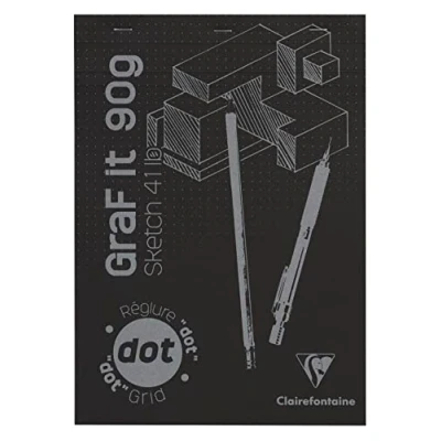 Image of Clairefontaine 96844C Graf&#039;It Stapled Pad 80 Sheets Drawing Sketch Paper DOT Dotted Ruler Detachable A4 21x29.7 cm 90g Black Cover Pack of 5 Pads