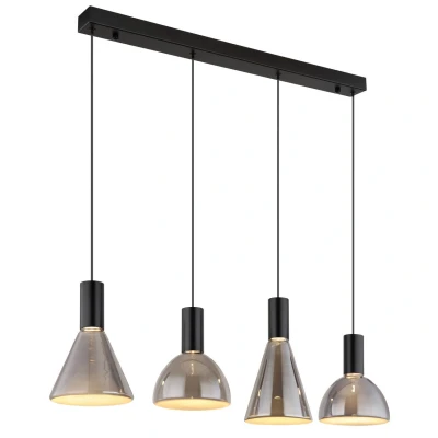 Image of Labora Bar Pendant Ceiling Light Matt Black Smoke Glass Shade 4x LED 3000K