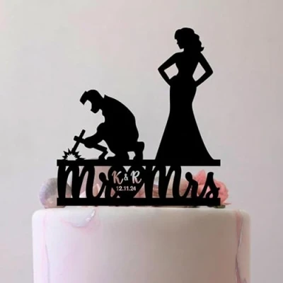Image of Custom Welder Mr And Mrs Wedding Cake Topper, Groom Acrylic Bride Rustic, 6 7.8 Inch For Cake, Lover, Newlyweds Celebration