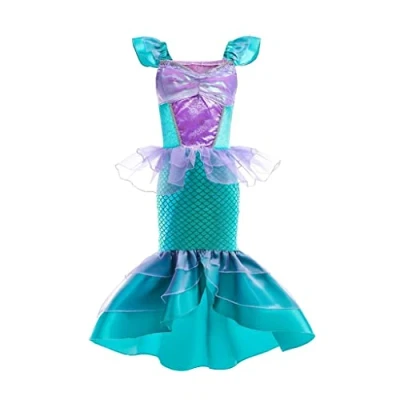 Image of Lito Angels Mermaid Princess Ariel Fancy Dress Up Costume for Kids Girls Birthday Party Outfits Age 7 8 Years Green 285