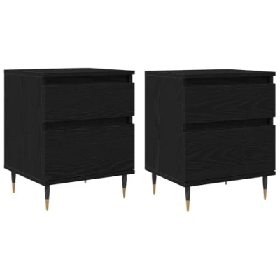 Image of vidaXL Black Oak Bedside Cabinets Set of 2 Nightstands with 4 Drawers, Engineered Wood, Modern Matte Finish for Bedroom