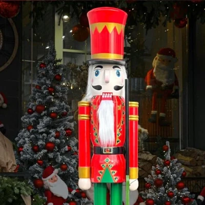 Image of CDL 5 feet Life Size Christmas Wooden Nutcracker Figurine Soldier with Rifle Red K05