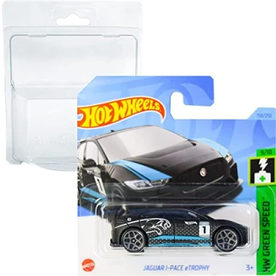 Image of Hot Wheels Jaguar I Pace eTrophy HW Green Speed 9/10 (158/250) HKH60 Short Card Mattel 2023 + Blister &amp; Protector Pack Friki Monkey