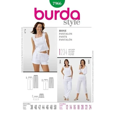 Image of Burda Ladies Easy Sewing Pattern 7966 Shorts, Cropped &amp; Full Length Pants