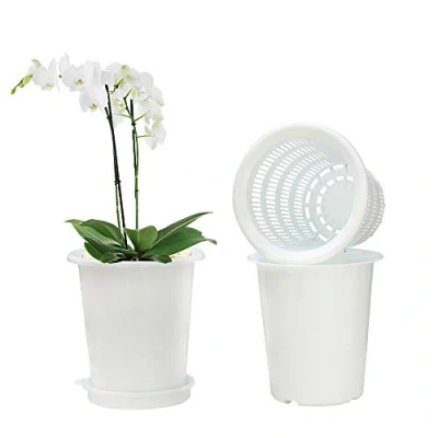 Image of Meshpot 2Pcs 5 Inch Plastic Orchid Pots with Holes,Decorative Planter for Indoor Outdoor Flower Plants,Herbs,Snake Plants and Succulents