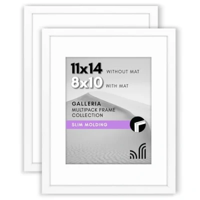 Image of Americanflat 11x14 Picture Frame in White, 2 Pack Use as 8x10 with Mat Includes Sawtooth Hanging Hardware For Horizontal or Vertical Display