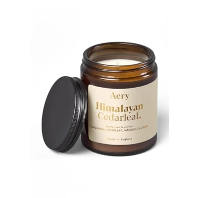 Image of Aery Himalayan Cedarleaf Glass Jar Soy Wax Candle Cardamom, Cedarleaf, Patchouli &amp; Lemon with 100% Plant Based 30 Hour Burn Time, AE0230