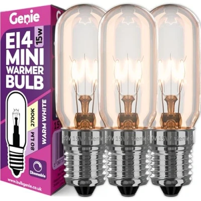Image of 15W E14 Scentsy Mini Light Bulb (Pack of 3) Small Tubular Incandescent Glass 230V for UK Wax Warmers 2700K Warm White Dimmable Pygmy/Small Edison Screw (15, Watts)