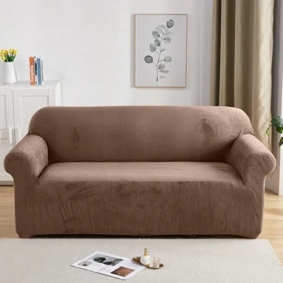 Image of PETCUTE Elastic sofa covers 3 Seater slipcovers velvet thick Camel