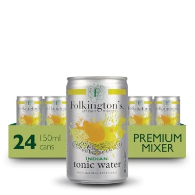 Image of Folkington&#039;s Tonic Water, Indian Tonic, 24 Cans, Mix with Gin Botanicals, Artisan Botanical Mixer, x 150 ml