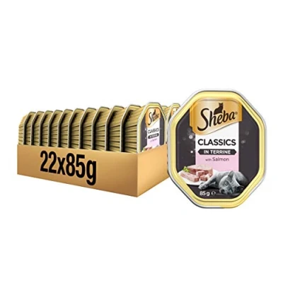 Image of Sheba Classics Cat Food Trays Salmon in Terrine, 85 g (Pack of 22)