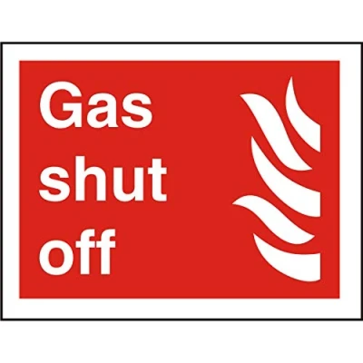 Image of Seco Gas Shut Off &amp; Fire Sign, 300mm x 200mm Photoluminescent Self Adhesive Vinyl