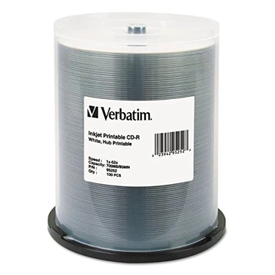 Image of Verbatim CD R 700MB 52X White Inkjet Hub Printable Recordable Media Disc 100pk Spindle