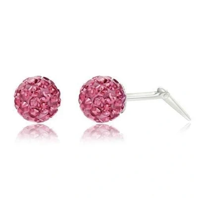 Image of Sterling silver 6mm pink glitterball crystal Andralok stud earrings/Gift box