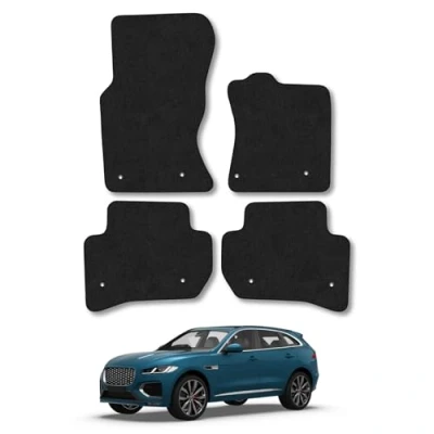Image of Car Mats Compatible with Jaguar F Pace (2016 ) Tailored Fit Black Carpet Floor Set Accessory Custom 4 Pieces Anti Slip Backing &amp; Binding Trim Edge