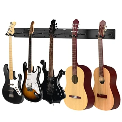 Image of LEKATO Wall Mount Guitar Hanger for 5 Multi Guitars Metal Electric Holder with Hooker Bass, Banjo, Mandolin,Violin Cello All String Instruments Adjustable