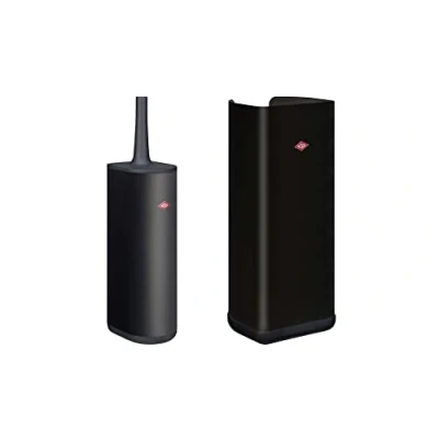 Image of Wesco Set of 1x Loft toilet brush made powder coated sheet steel with silicone and paper roll holder in semi circular shape plastic base. Colour: matte black
